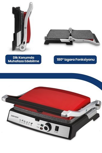 Goldmaster Tostmix 6 Dilim Granit Çıkartılabilir Plaka Tek Yönlü 2000 W Izgaralı Kırmızı Tost Makinesi
