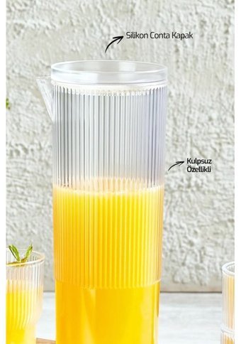 Morlimon Akrilik 1.1 lt Kapaklı Sürahi Şeffaf