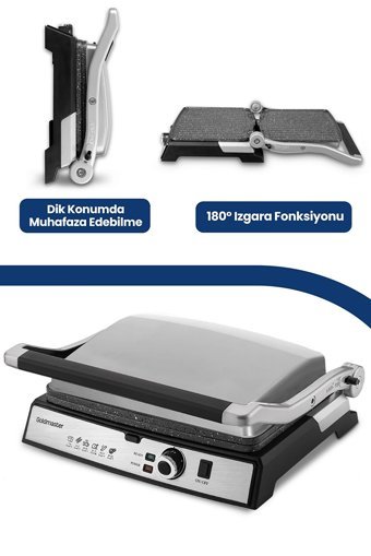 Goldmaster Tostmix 6 Dilim Granit Çıkartılabilir Plaka Tek Yönlü 2000 W Izgaralı Gümüş Tost Makinesi