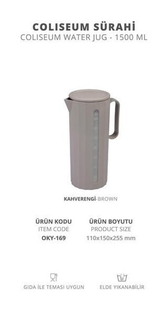 Okyanus Home Coliseum Cam 1.5 lt Kapaklı Sürahi Vizon