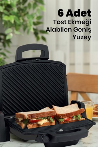 Goldmaster Tadım GM-7456 6 Dilim Granit Çıkartılabilir Plaka Tek Yönlü 1800 W Izgaralı Siyah Tost Makinesi