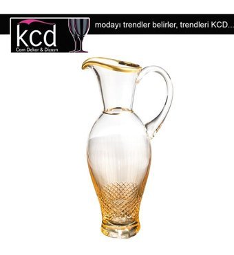 Kcd Antik Sarı Kesme Cam 1 lt Kapaklı Sürahi