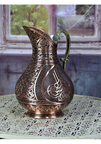 Sultan Cam 1 lt Kapaklı Sürahi Bakır