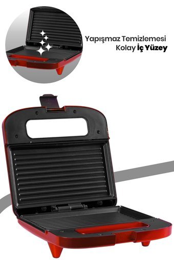 Goldmaster Nice 2 Dilim Alüminyum Tek Yönlü 750 W Izgaralı Kırmızı Tost Makinesi
