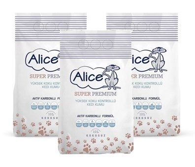 Alice Topaklanan İnce Taneli Aktif Karbonlu Bentonit Kedi Kumu 3x10 lt
