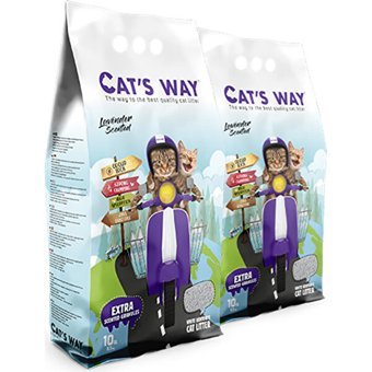 Cat's Way Lavanta Kokulu Topaklanan İnce Taneli Bentonit Kedi Kumu 2x10 lt