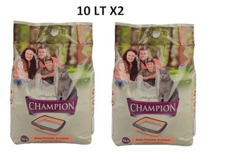 Champion Bebek Pudralı Topaklanan İnce Taneli Bentonit Kedi Kumu 2x10 lt