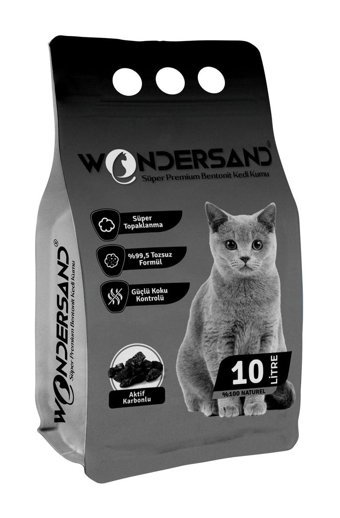 Wondersand Süper Premium Topaklanan İnce Taneli Aktif Karbonlu Bentonit Kedi Kumu 10 lt