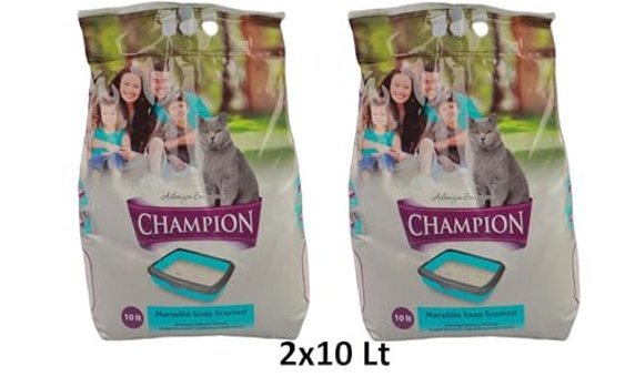Champion Marsilya Sabunu Kokulu Topaklanan İnce Taneli Bentonit Kedi Kumu 10 lt
