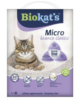 Biokat's Micro Bianco Classic Topaklanan İnce Taneli Bentonit Kedi Kumu 6 kg