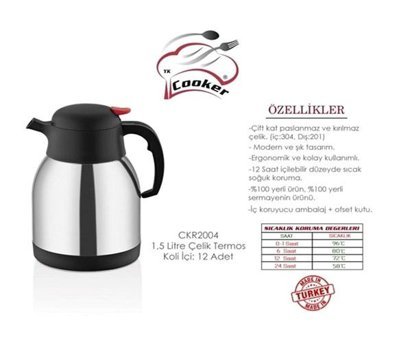 Cooker Ckr2004 Çelik 1.5 lt Termos Gümüş
