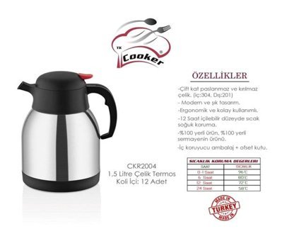 Cooker Ckr2004 Çelik 1.5 lt Outdoor Termos Gümüş