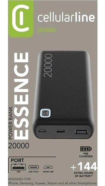 Cellularline Essence 20000 mAh Powerbank Siyah