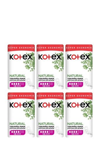 Kotex Organik Antialerjik Orta Uzun 18'li Hijyenik Ped 6 Adet