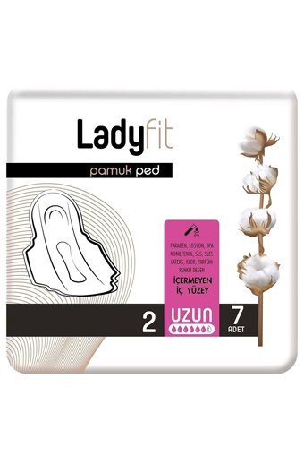 Lady Fit Pamuk Organik Antialerjik Orta Uzun 7'li Hijyenik Ped 6 Adet