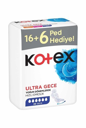 Kotex Ultra Dev Eko Organik Antialerjik Orta Gece 22'li Hijyenik Ped 1 Adet