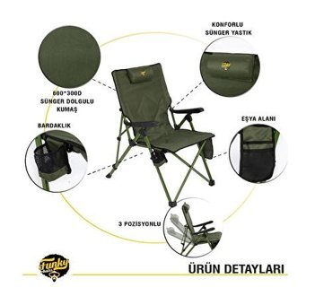 Funky Chairs Comfort Katlanır Kolçaklı Haki Tekli Kamp Sandalyesi