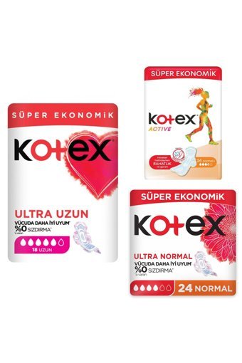 Kotex Active Organik Antialerjik Orta-İnce-Kalın Ultra Uzun-Normal 66'lı Hijyenik Ped 3 Adet