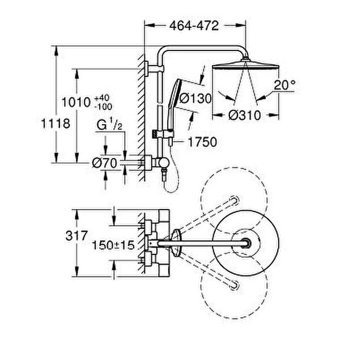 Grohe 22119KF0 Yağmurlama Sürgülü Mafsallı Duş Seti