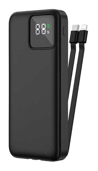 Wiwu JC-18 10000 mAh Hızlı Şarj Dijital Göstergeli USB & Type C Çoklu Kablolu Powerbank Siyah