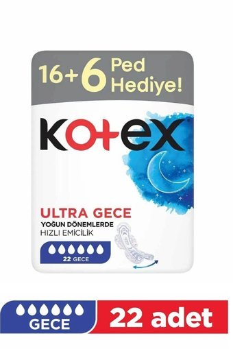 Kotex Ultra Dev Eko Organik Antialerjik Orta Gece 22'li Hijyenik Ped 2 Adet