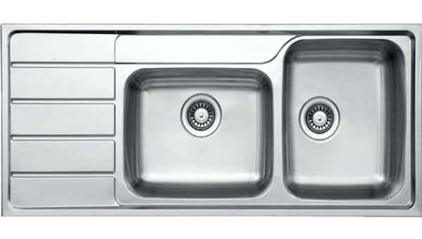 Ukinox Hypnos 116 500 mm Tezgah Üstü Çift Gözlü Dikdörtgen Sol Paslanmaz Çelik Eviye Gri