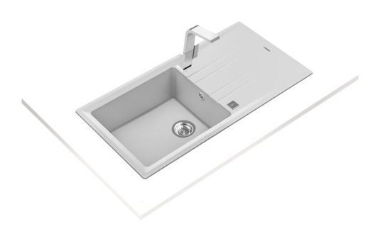Teka Stone 60 L-TG 510 mm Damlalıklı Tezgah Üstü Tek Gözlü Dikdörtgen Sağ Granit Eviye Gri
