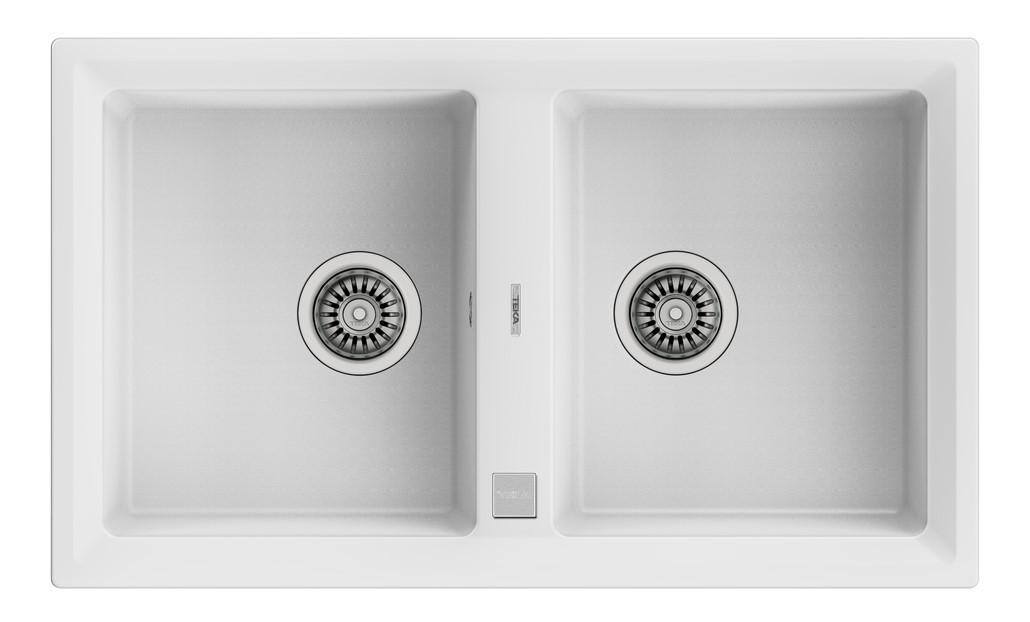 Teka Stone 90 B-TG 510 mm Damlalıksız Tezgah Üstü Çift Gözlü Dikdörtgen Sağ-Sol Granit Eviye Beyaz