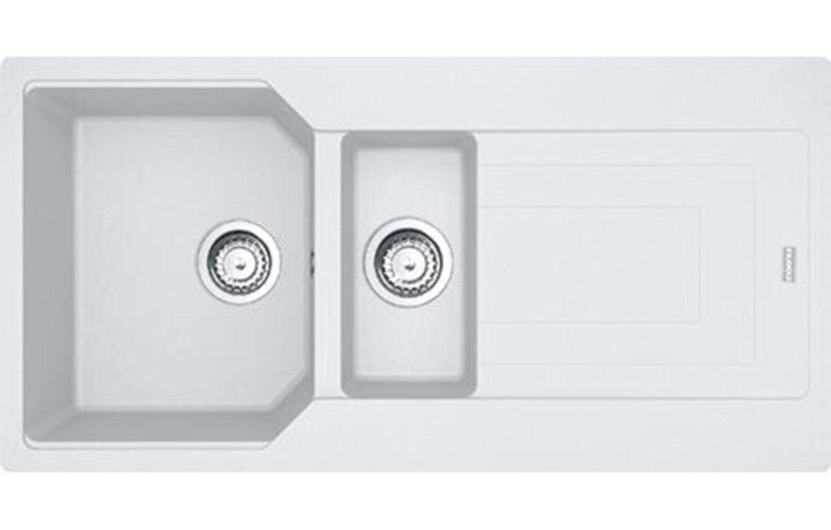 Franke Urban UBG 651-100 Bianco 500 mm Damlalıklı Tezgah Üstü 1.5 Gözlü Dikdörtgen Sağ Granit Eviye Beyaz