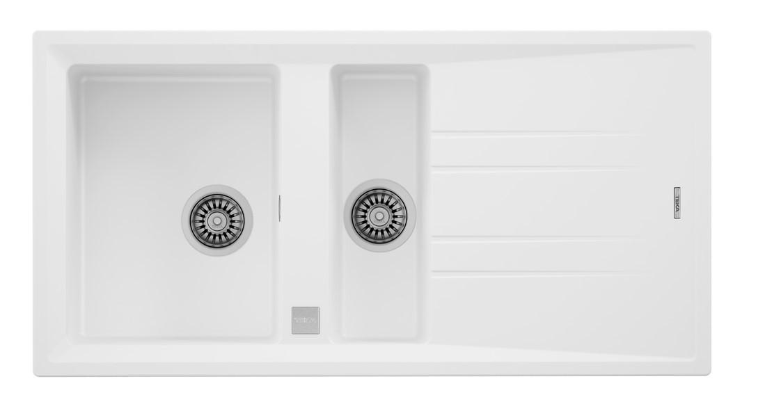 Teka Stone 60B-TG 510 mm Damlalıklı Tezgah Üstü 1.5 Gözlü Dikdörtgen Sağ Granit Eviye Beyaz