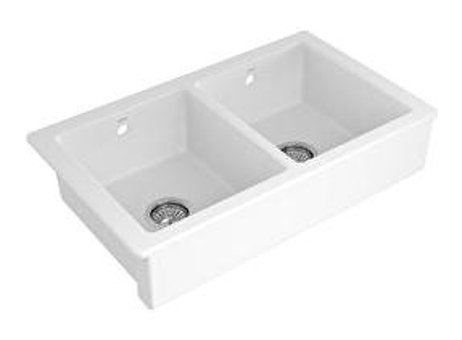 Bocchi Sotto 1590-001-0140-01 495 mm Damlalıksız Tezgah Altı Çift Gözlü Dikdörtgen Sağ-Sol Seramik Eviye Beyaz