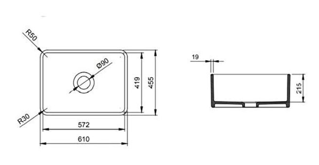 Bocchi Lavello 1099-001-0120 455 mm Damlalıksız Tezgah Altı Tek Gözlü Kare Orta Seramik Eviye Beyaz