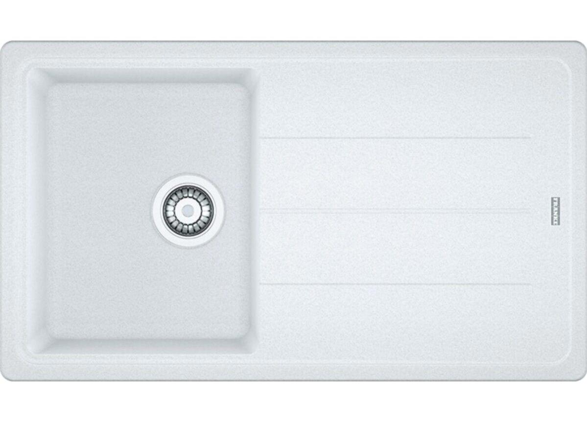 Franke Basis Bfg 611-86 Bianco 500 mm Damlalıklı Tezgah Üstü Tek Gözlü Dikdörtgen Sağ Granit Eviye Beyaz