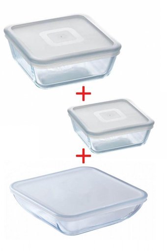 Pyrex 3 Parça Dikdörtgen - Kare Cam Saklama Kabı