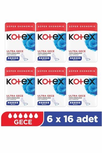 Kotex Ultra Quadro Organik Antialerjik Orta Gece 16'lı Hijyenik Ped 6 Adet