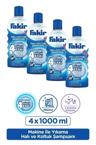 Fakir Nano Teknolojili Lavantalı Elde Yıkama Halı Şampuanı 4 x 1 lt