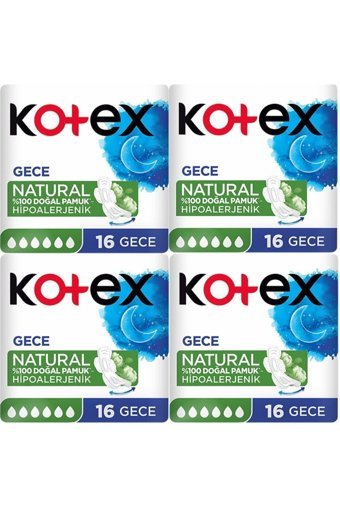 Kotex Natural Organik Antialerjik Orta Gece 16'lı Hijyenik Ped 4 Adet