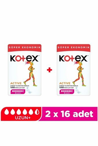 Kotex Active Organik Antialerjik İnce Uzun 16'lı Hijyenik Ped 2 Adet