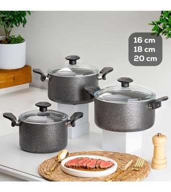 Porsima Galaksi 6 Parça Alüminyum - Döküm Tencere ve Tava Seti