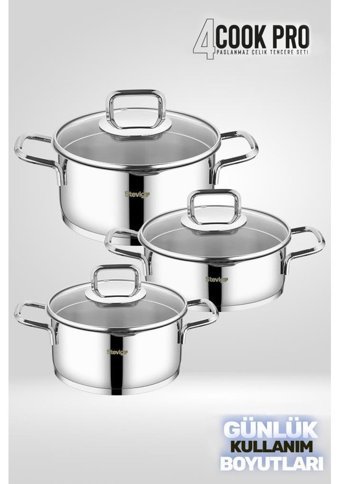 Stevig Cook Pro 6 Parça Paslanmaz Çelik Tencere Seti