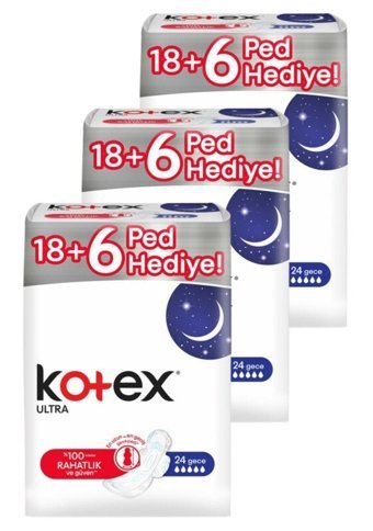 Kotex Organik Antialerjik Orta Gece 24'lü Hijyenik Ped 3 Adet