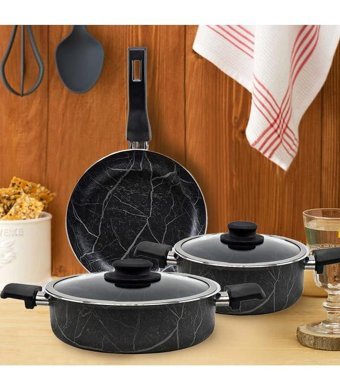 Cem Marble 5 Parça Granit Tencere Seti