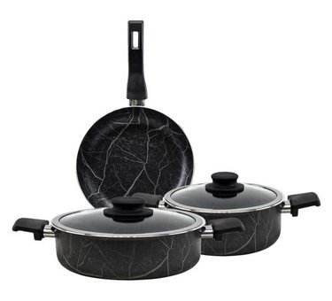 Cem Marble 5 Parça Granit Tencere Seti