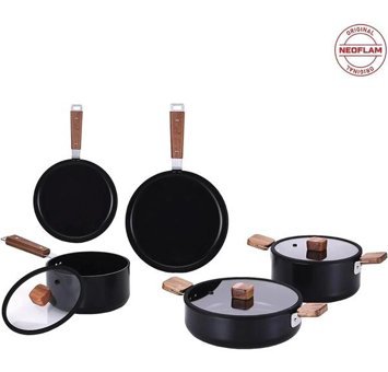 Neoflam Bien Black 8 Parça Alüminyum - Döküm Tencere ve Tava Seti