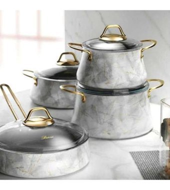 Brioni Marble 7 Parça Granit Tencere Seti