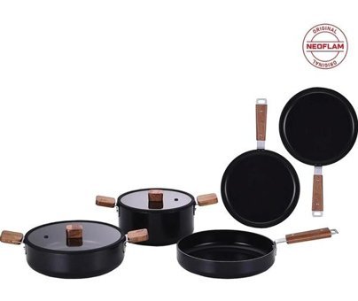 Neoflam Bien Black 7 Parça Alüminyum - Döküm Tencere ve Tava Seti
