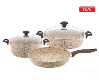 Falez Creamy 5 Parça Granit Tencere ve Tava Seti