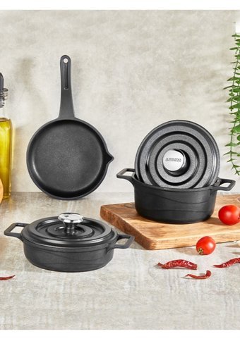 Amboss Bellus 5 Parça Döküm - Granit Tencere Seti