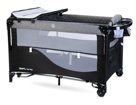 Kraft Safe Sleep 15 kg Kapasiteli Taşınabilir Ara Katlı 120x70 cm Sallanan Anne Yanı Park Yatak Siyah