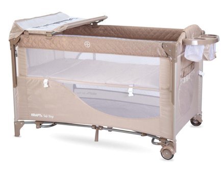 Kraft Safe Sleep 15 kg Kapasiteli Taşınabilir Ara Katlı 120x70 cm Sallanan Anne Yanı Park Yatak Bej